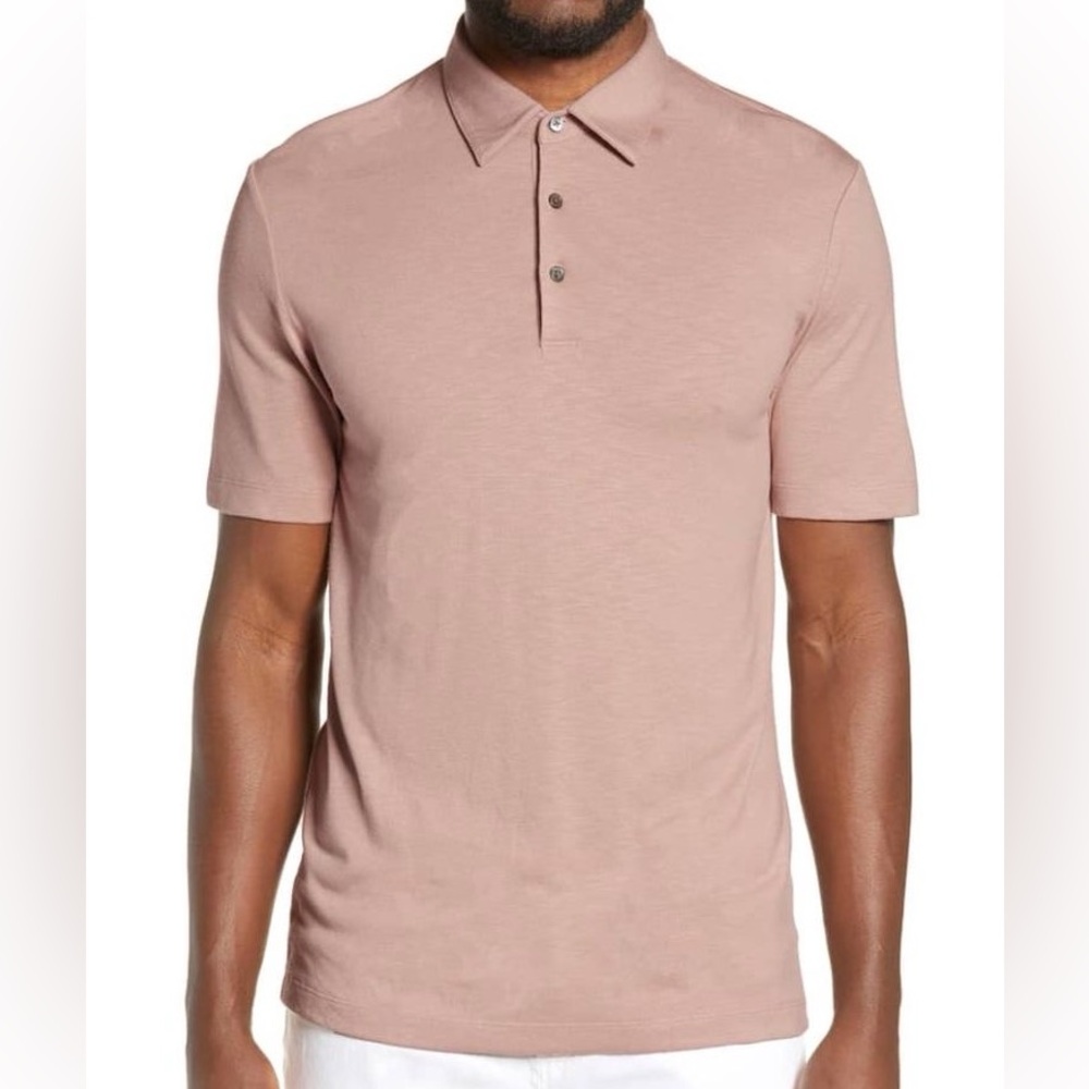 Theory Bron C Anemone Men's Polo Shirt Pink Mauve Short Sleeve Modal Large